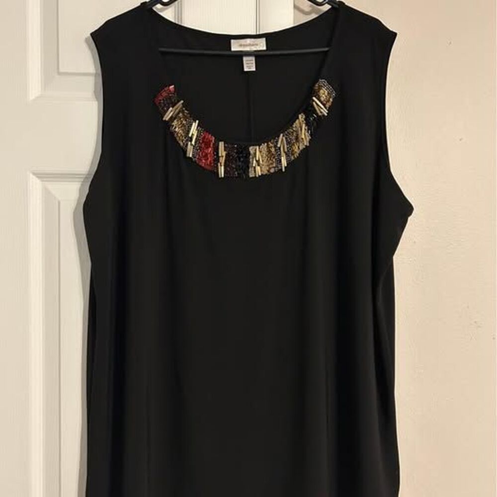 Dressbarn Women’s 22/24 Black Sleeveless Beaded Embellished Plus Size Top